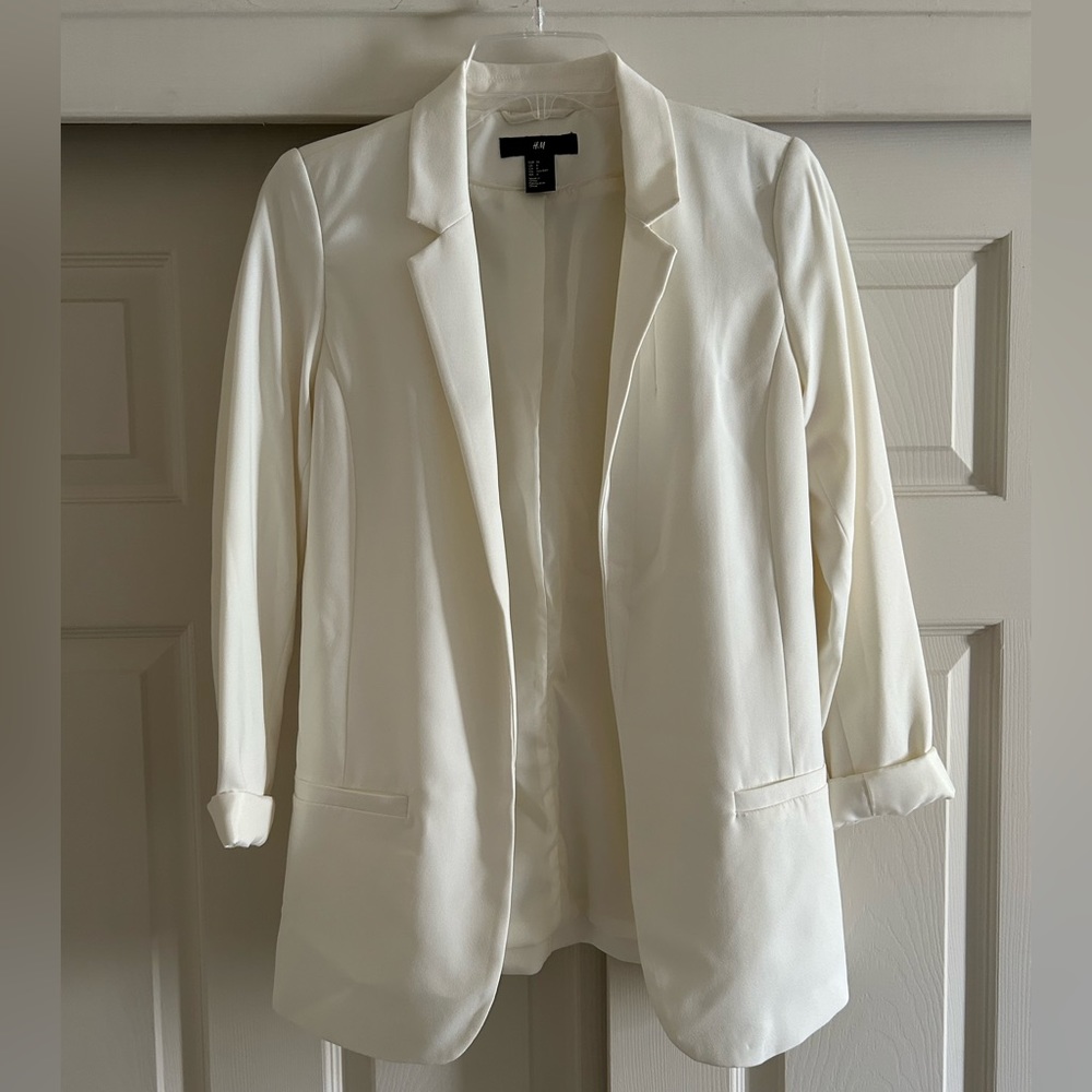 H&M White Long Line Blazer